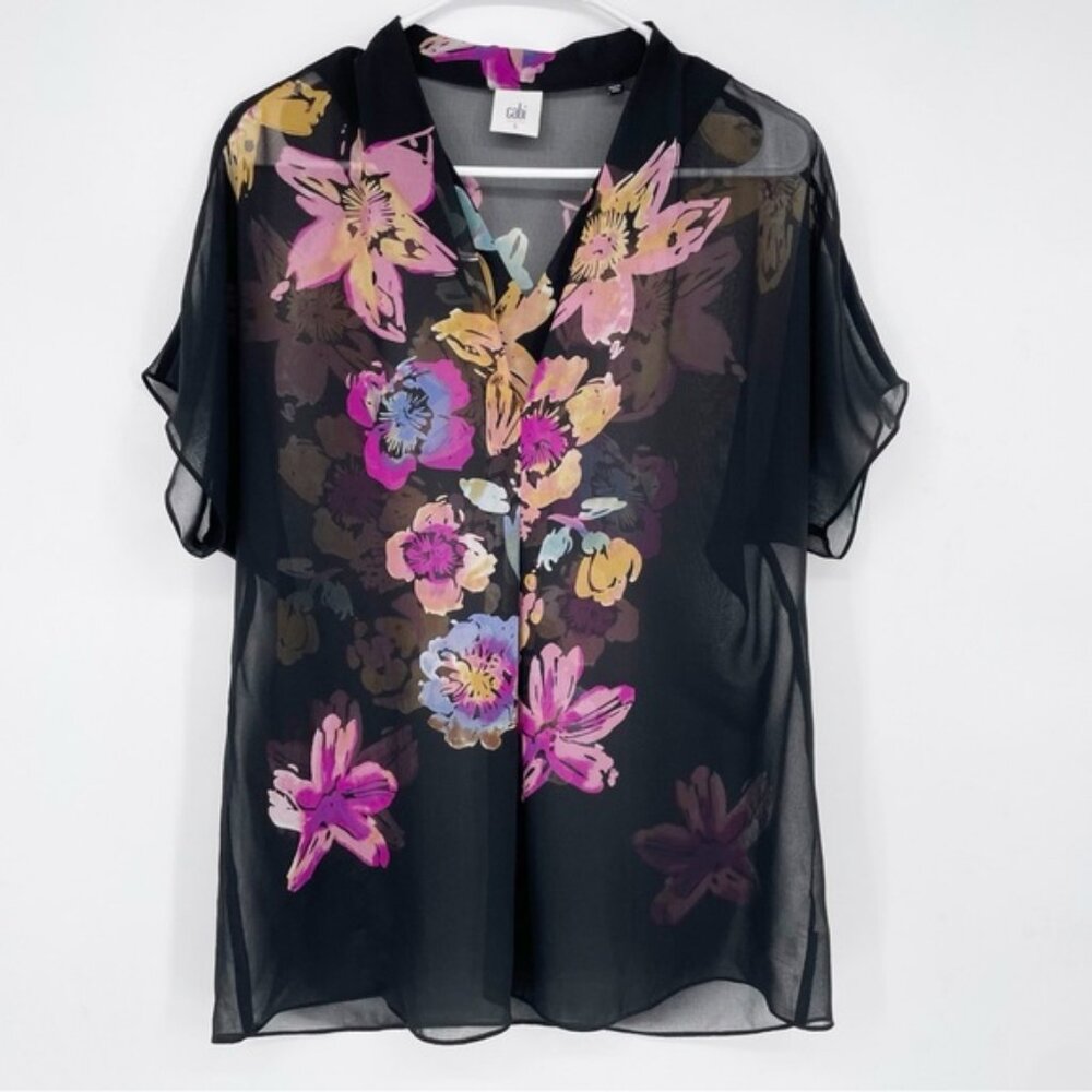 CABI Bouquet Blouse Limited Edition Floral Semi Sheer chiffon Style#3332 Size XS